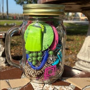 Colorful Mixed Jewelry Jar - Lime Green, Pink, Blue